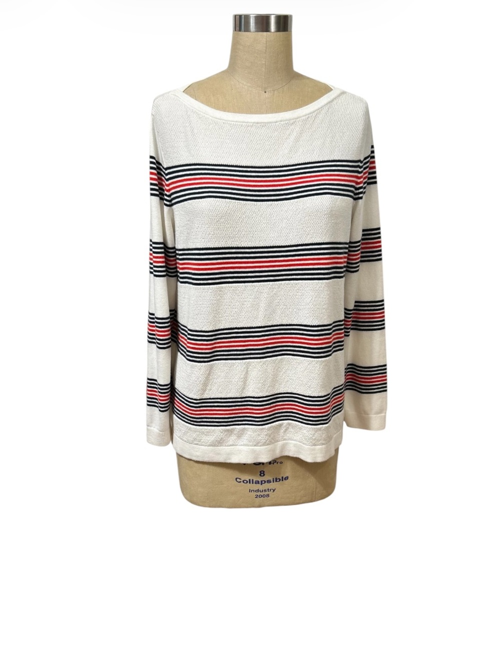 EUC Tommy Hilfiger Cream Long-Sleeve Striped Top with Navy & Coral size Large